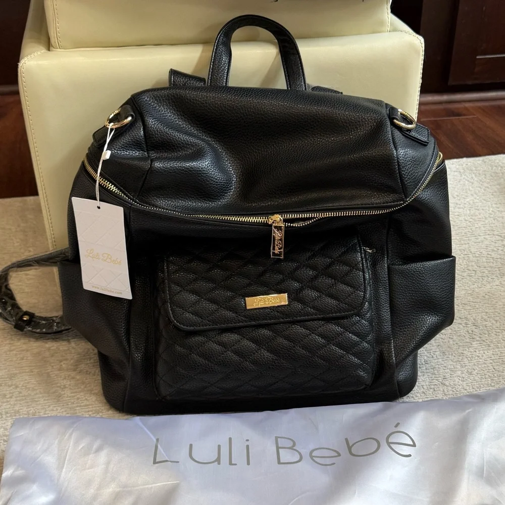 Luli Bebé Monaco Black Quilted Diaper Bag NWT
